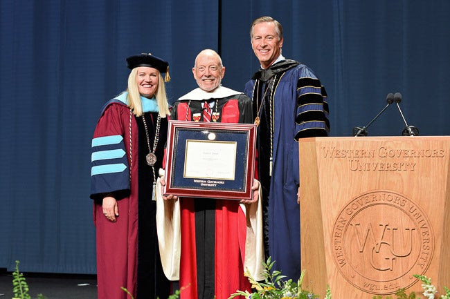 (from left to right) Dr. Courtney Hills McBeth, Ted Mitchell, and President Scott Pulsipher