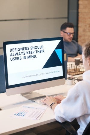 computer screen with advice to designers