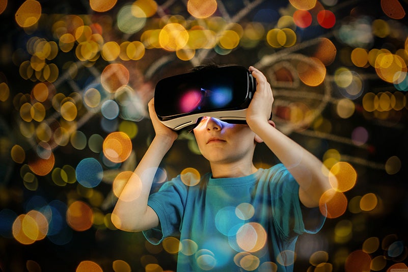VR kid with bokeh balls