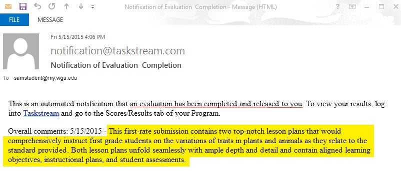 WGU evaluation feedback