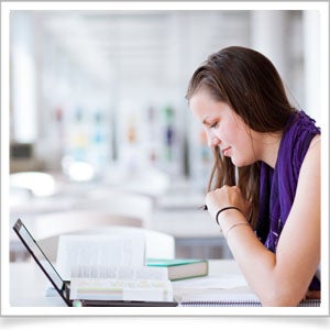 Student studying on laptop