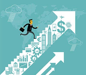 illustration of worker climbing an upward trend area
