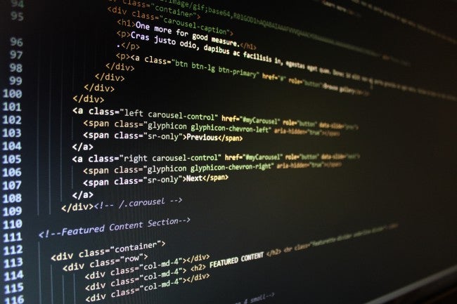 Close up of HTML code