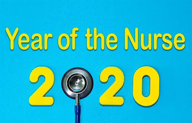 Foam letters and numbers with a stethoscope read, "Year of the Nurse, 2020."