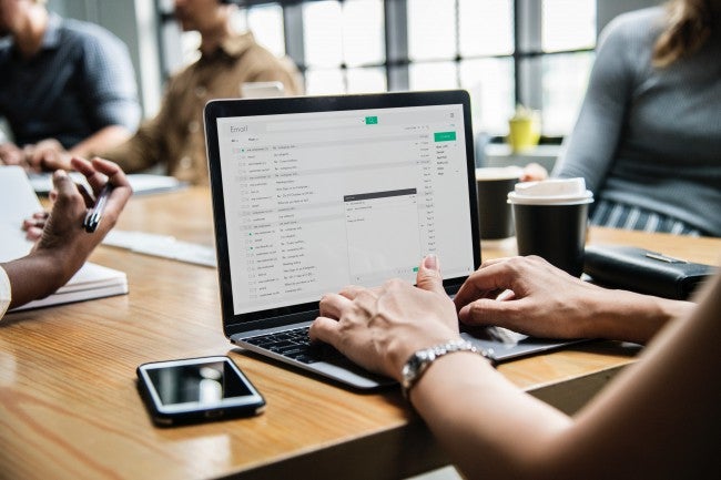 On computer in boardroom - productivity apps