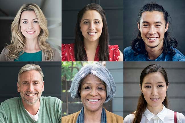 Various headshots of people smiling.