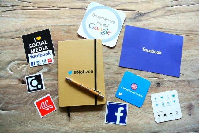 Digital marketing stickers on table
