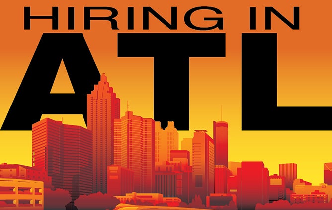 Graphic with the Atlanta skyline and text saying "Hiring in ATL."