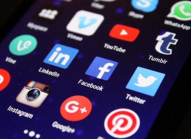 Social media icons on screen