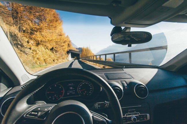 Steering wheel and view of autonomous vehicle