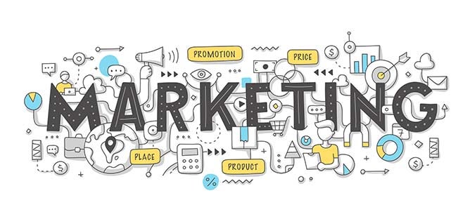 Graphic concept of marketing and its terms.