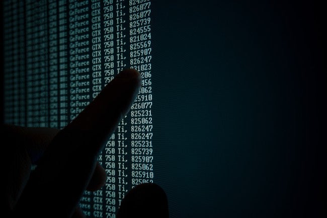 Finger on computer screen