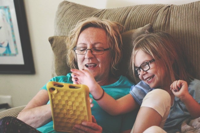 Mom and daughter on tablet