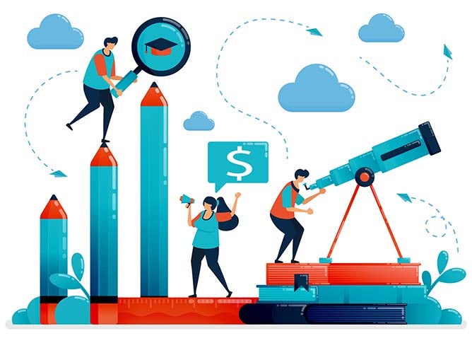 Illustration concept of students searching for a scholarship.