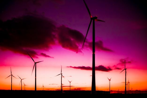 Windmills at sunset