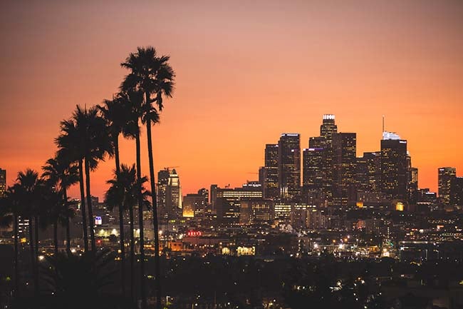 LA skyline at sunset.