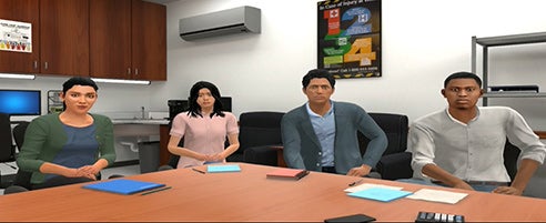 Four avatars shown at a conference table