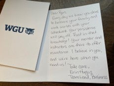 photo of a handwritten card sent to healthcare workers