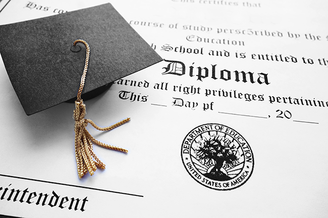 graduation cap with college degree