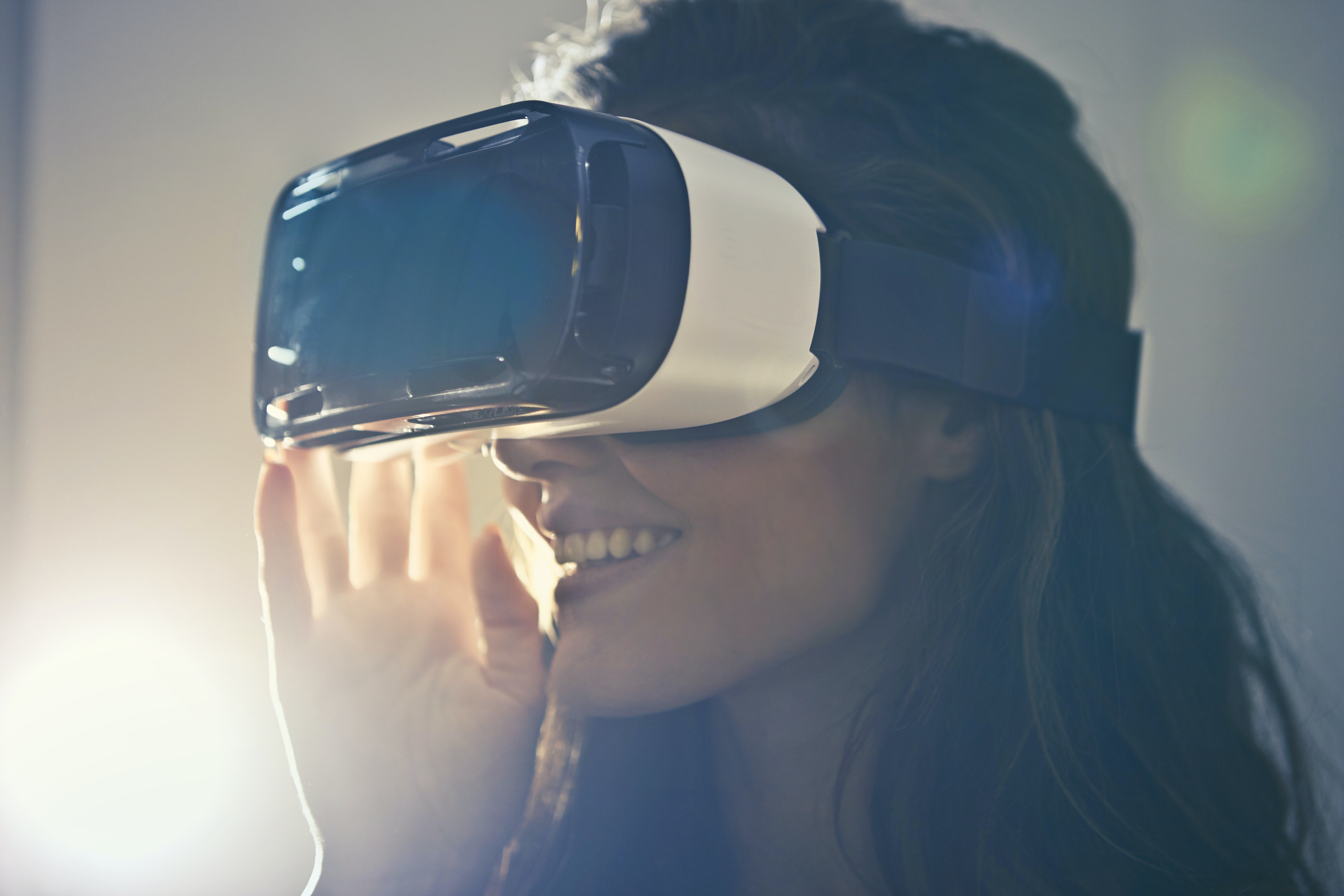 person wearing virtual reality glasses