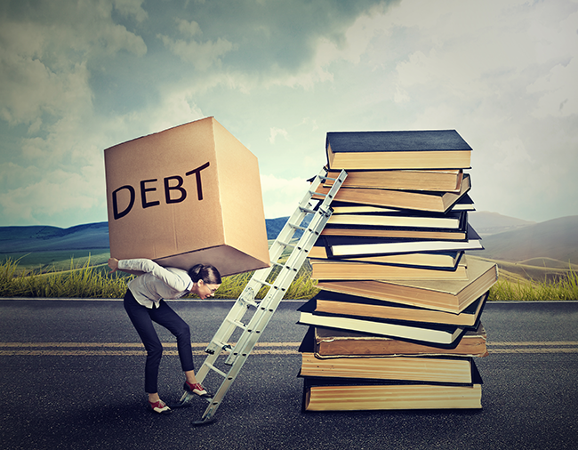 student carrying loan debt up education ladder
