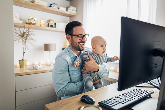 happy father working from home