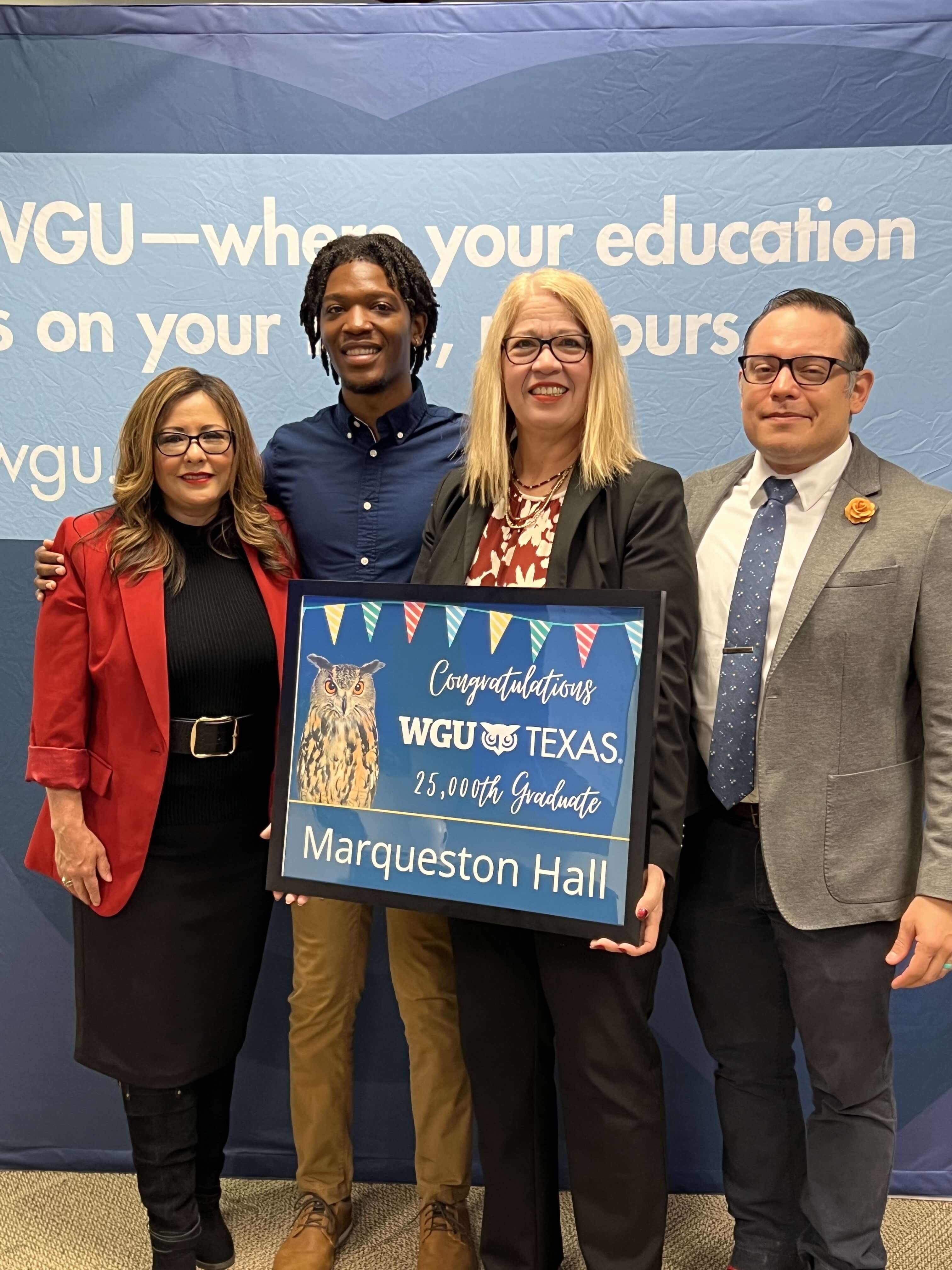 A photo of WGU Student Marqueston Hall with the WGU South Region team