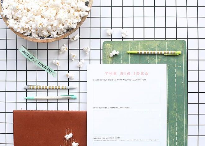 Study space with supplies and popcorn