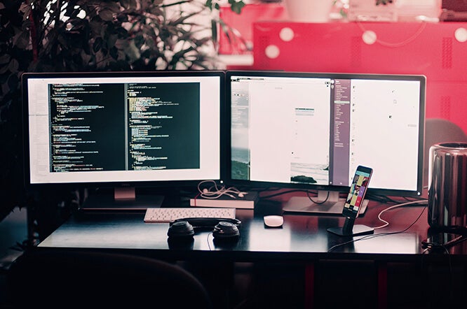 two computer monitors