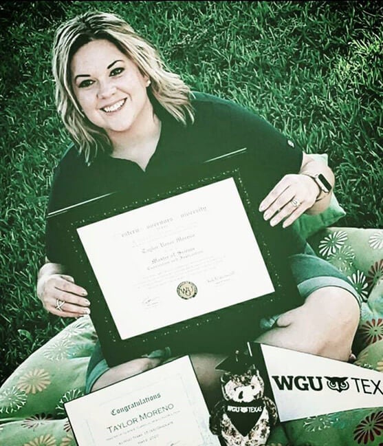 Taylor Moreno, WGU Texas' 15,000th graduate.