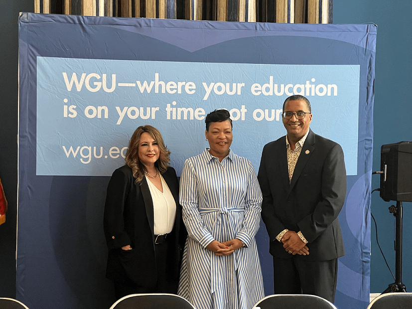 WGU Texas Regional Chancellor Linda Battles standing with New Orleans Mayor LaToya Cantrell and WGU Texas SPM Rod Henderson