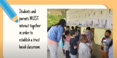 students and parents discussing values