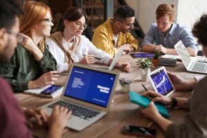 students doing group project