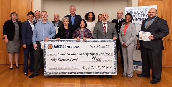 Public service recognition check presentation to Indiana state employees.