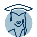 blue line drawing of a graduate