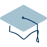 icon of a blue graduation cap line drawing