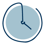 blue line drawing of a clock