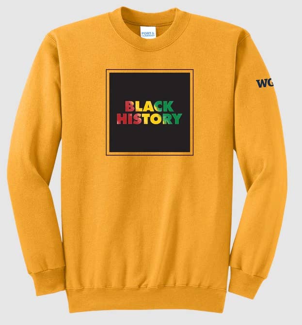 a sweatshirt featuring "Black History" design on the front