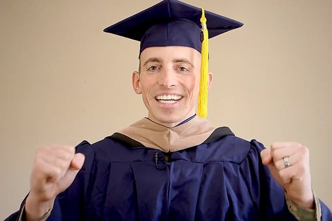 Nathan Siebach wearing cap and gown